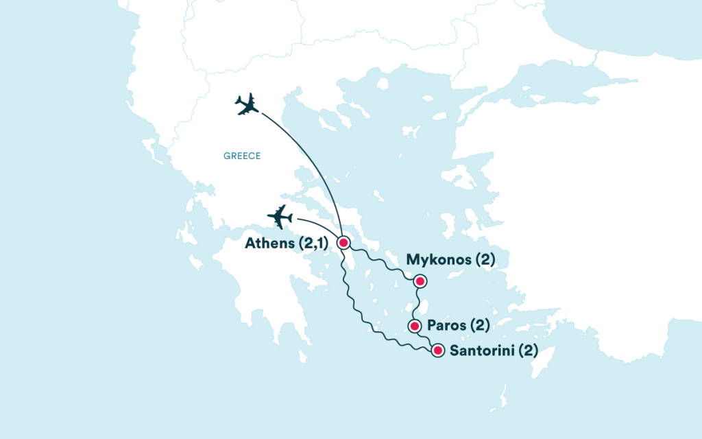 Exploring Map Of Athens Mykonos And Santorini&nbsp;Package